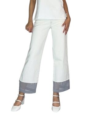 NWOT Zara Denim with Fabric Trim Raw Hem Jeans Ankle Cropped Size 4 Small